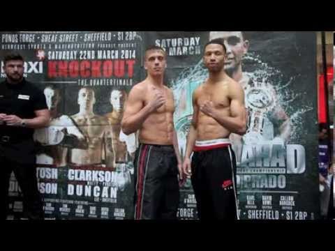 LEE DUNCAN v MATTY CLARKSON - OFFICIAL WEIGH IN FOR MAXI-NUTRITION KNOCKOUT QUARTER-FINAL