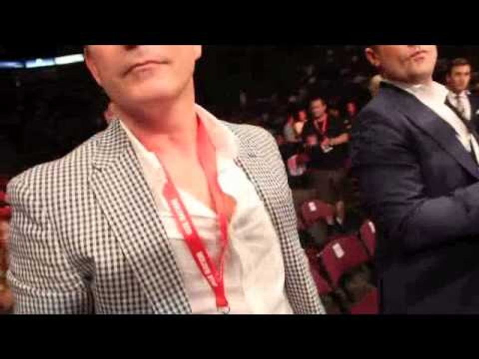 PROMOTER DENNIS 'HOT-STEPPER' HOBSON SHOWS HIS DANCE MOVES RINGSIDE IN MANCHESTER.