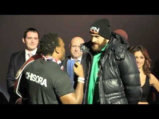 TYSON FURY & DERECK CHISORA EXCHANGE WORDS - OFFICIAL WEIGH IN VIDEO (EMPIRE CINEMA) / BAD BLOOD