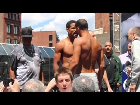 JAMES DeGALE v ANDRE DIRRELL TEMPERS FLAIR @ HEATED WEIGH IN / BOSTON - DeGALE v DIRRELL