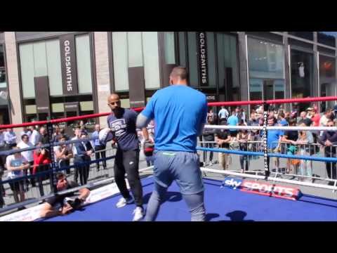 TONY BELLEW WORKS OUT ON THE PADS WITH TRAINER DAVID COLDWELL