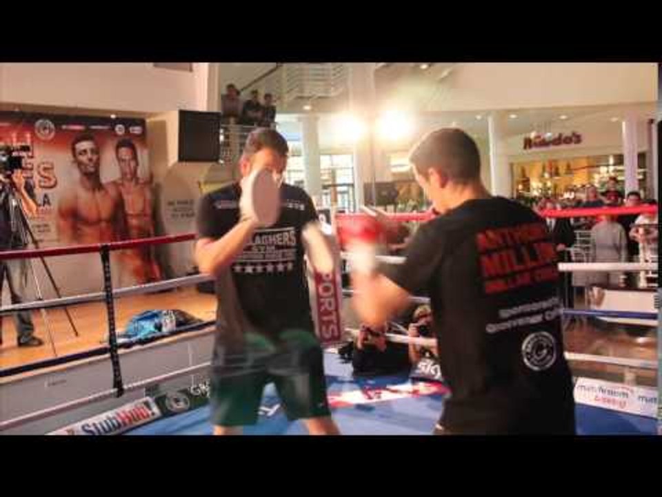ANTHONY CROLLA WORKS OUT ON THE PADS WITH TRAINER JOE GALLAGHER AHEAD OF WORD TITLE CLASH