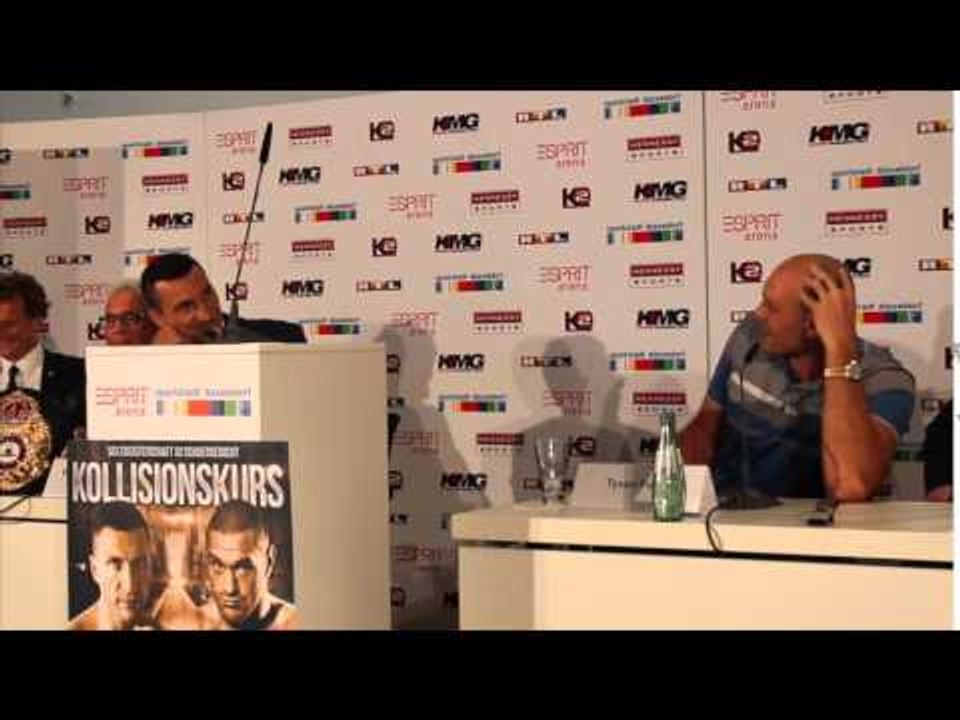 WLADIMIR KLITSCHKO & TYSON FURY HEATED EXCHANGE AT FIRST PRESS CONFERENCE IN DUSSELDORF (GERMANY)
