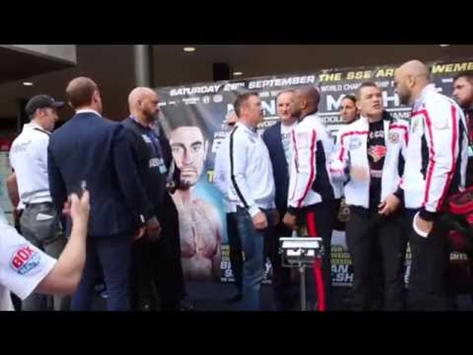 STEVE COLLINS SHOVES PROMOTER VLAD HRUNOV DURING HEAD TO HEAD WITH ROY JONES