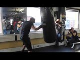 JAMES DeGALE SMASHES THE HEAVYBAG AS HE PREPARES TO DEFEND HIS IBF WORLD TITLE AGAINST LUCIEN BUTE