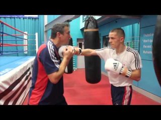 GB PODIUM BOXER LUKE McCORMACK WORKS ON THE JAB & RIGHT HAND @ ENGLISH INSTITUTE OF SPORT