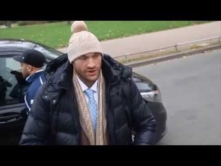 TYSON FURY & TEAM FURY ARRIVE AT PRESS CONFERENCE IN DUSSELDORF / KLITSCHKO v FURY