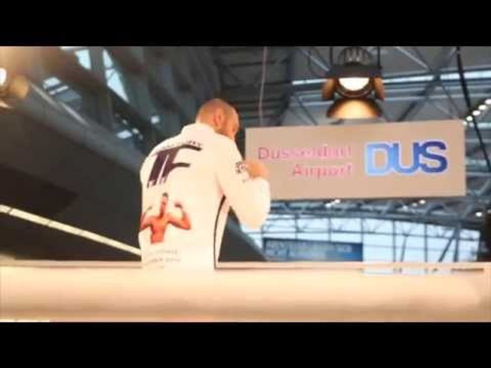 TYSON FURY HAVING A BIT OF FUN WHILST SHADOW BOXING @ DUSSELDORF AIRPORT / KLITSCHKO v FURY