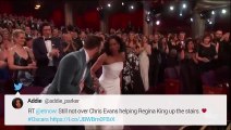 Oscars- Chris Evans wins fans over when he helped best supporting actress winner Regina King