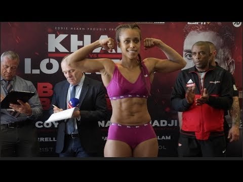 MIS GB! NATASHA JONAS v TAOUSSY L' HADJI - OFFICIAL WEIGH IN & HEAD TO HEAD / KHAN v LO GRECO