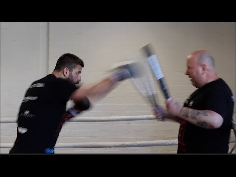 BRITISH HEAVYWEIGHT CHAMPION SAM SEXTON SMASHES PAD STICKS W/ TRAINER GRAHAM EVERETT