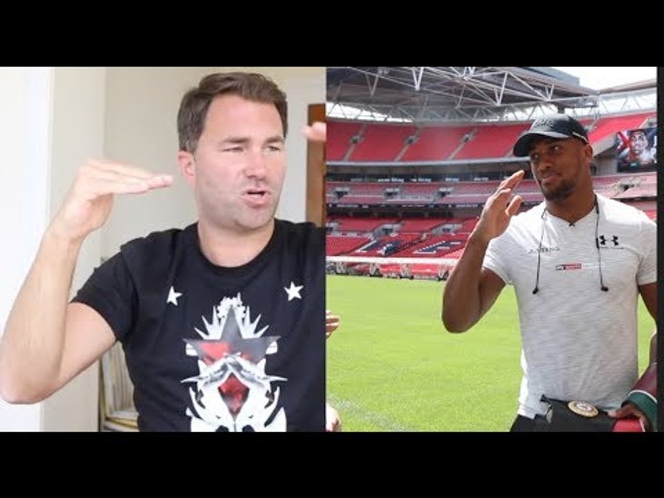 ANTHONY JOSHUA MOCKS DEONTAY WILDER ON WEMBLEY PITCH BY DOING EDDIE HEARN'S IMPRESSION