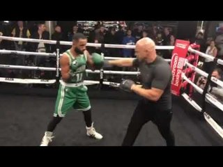 WORLD TITLE NEXT? KID GALAHAD SMASHES PADS WITH DOMINIC INGLE @ PUBLIC WORKOUT / BOSTON