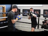 AND THE NEW? CARL FRAMPTON HAMMERS THE PADS WITH COACH JAMIE MOORE / WARRINGTON v FRAMPTON
