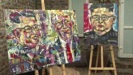 Portraits of Trump and Kim with LOVE