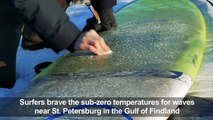 Russian surfers catch icy waves