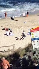 Uncooperative Child Dragged Along Beach