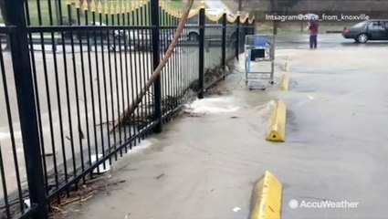 Download Video: Creek overflows, flooding streets amid severe rainfall