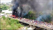 Aid truck goes up in flames on Colombian border