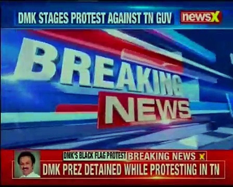 DMK stages protest against TN governor; Stalin...