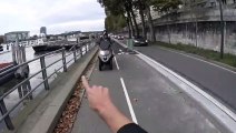 Un chauffard en scooter menace un cycliste alors que c'est lui qui est en tord