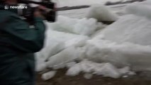 Huge blocks of ice crash onto shore of Lake Erie just feet from onlookers