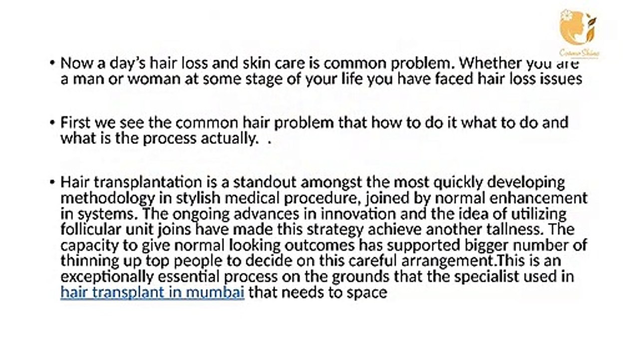 Hair transplant in mumbai and skin care in mumbai