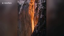 Yosemite firefall: Reflection creates illusion of lava flowing down mountainside