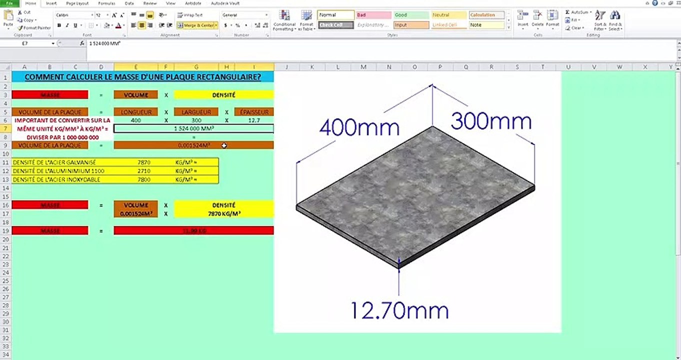 LCM – CONCEPTION / CALCUL –  COMMENT CALCULER MANUELLEMENT LA MASSE D'UNE PLAQUE
