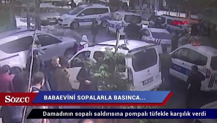 Damadının sopalı saldırısına pompalı tüfekle karşılık verdi