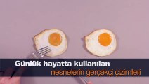 Günlük hayatta kullanılan nesnelerin gerçekçi çizimleri