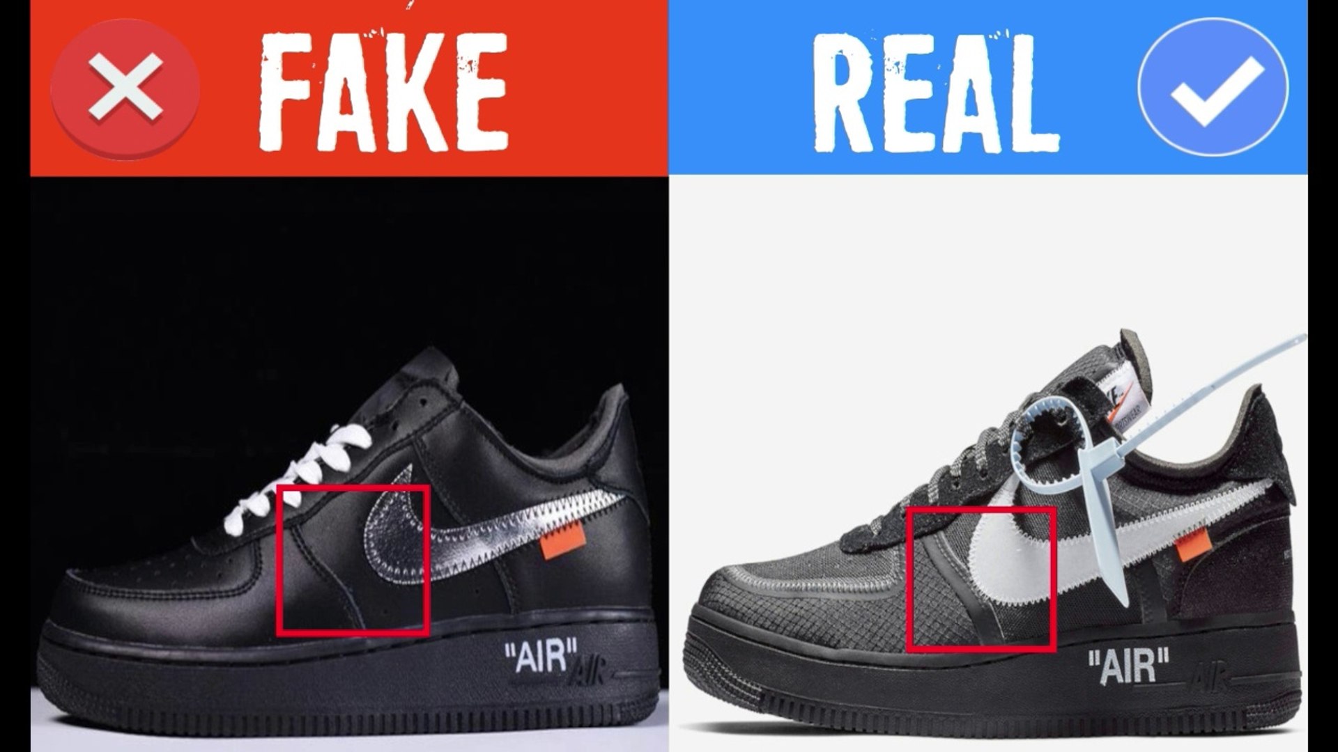 real vs fake off white air force 1 black