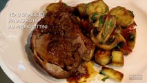 Veau braisé et panais rôtis au prosciuttini