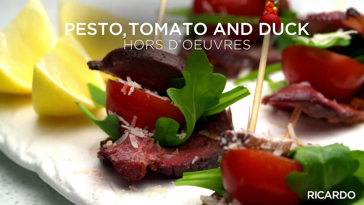 Pesto, Tomato and Duck Hors d'oeuvres