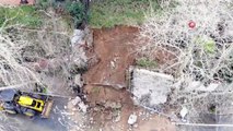 Beykoz’da Yola Çöken İstinat Duvarı Havadan Görüntülendi