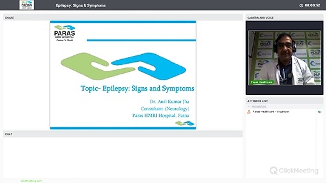 Live Webinar | Epilepsy: Signs & Symptoms | Dr. Anil Kumar Jha, Paras HMRI Hospital, Patna.