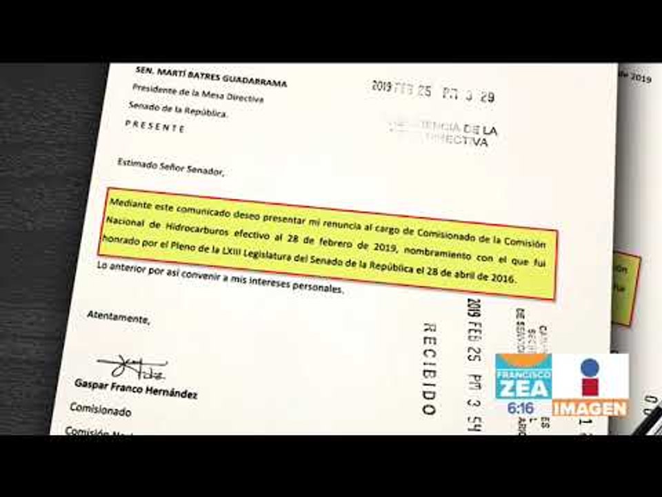 Renuncia Gaspar Franco, integrante de la Comisi...