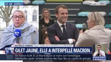"C'était un gag." La femme qui a offert un collier gilet jaune à Emmanuel Macron évoque son geste