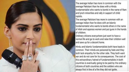 Download Video: Sonam Kapoor slams by TROLLERS on her India & Pakistan's post; Check Out | FilmiBeat