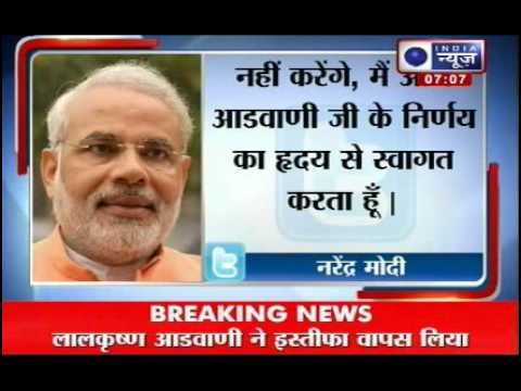 LK Advani withdraws resignation, Modi welcomes