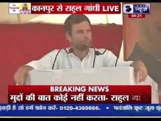Rahul Gandhi addresses a poll rally in Kanpur