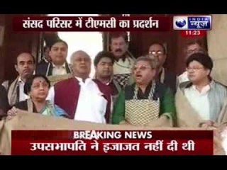 TMC protests outside Parliament against proposed Jute Packaging Act