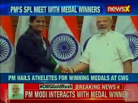 PM Narendra Modi interacts with medal winners of Commonwealth Games 2018 at Lok sabha