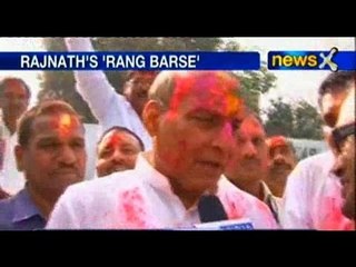 BJP chief Rajnath Singh celebrates Holi
