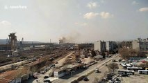 Eyewitness films large plume of smoke from fire at Varna port, Bulgaria