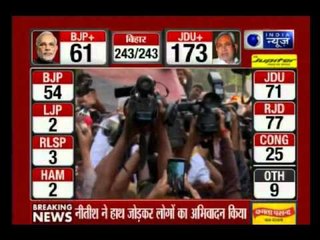 Bihar Election Results: Nitish Kumar greets JD(U) supporters outside his residence