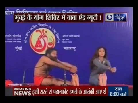 Actress Shilpa Shetty and Baba Ramdev's joint yoga session