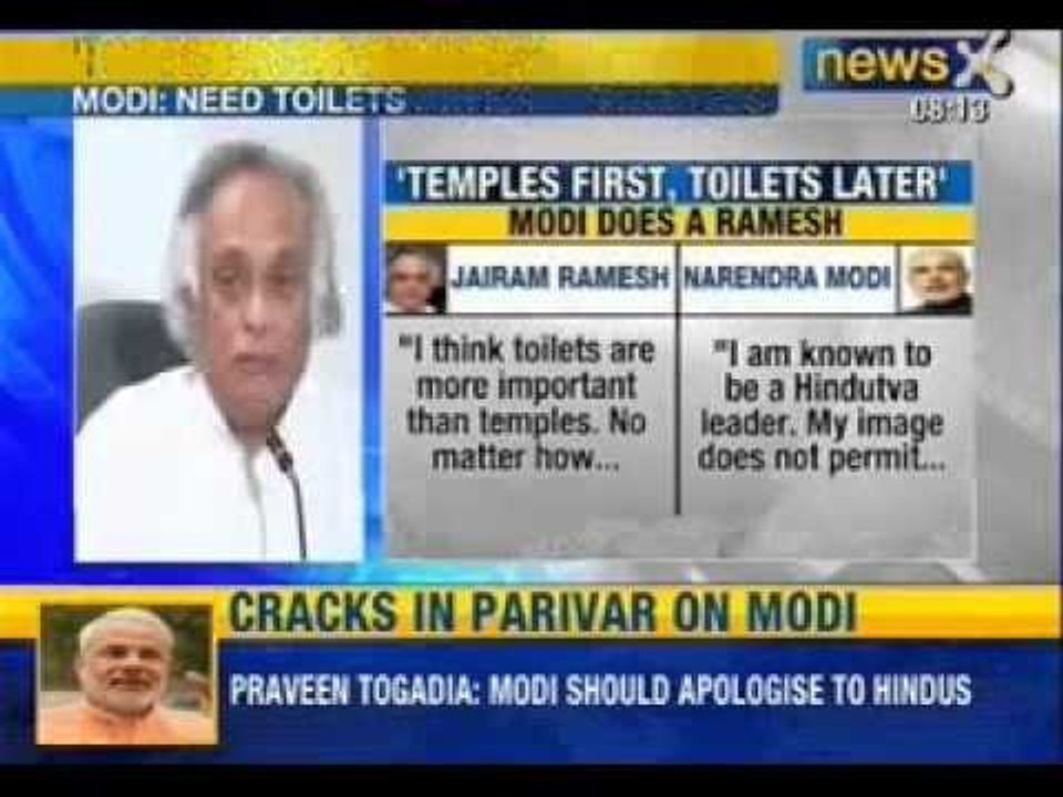 News X : Narendra Modi created a stir with his toilets first and temples later remark