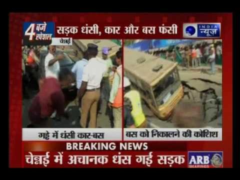 Chennai: Anna Salai caves in, trapping car and bus along