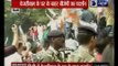 ABVP and BJP youth wing protesting outside IP College against Delhi CM Arvind Kejriwal